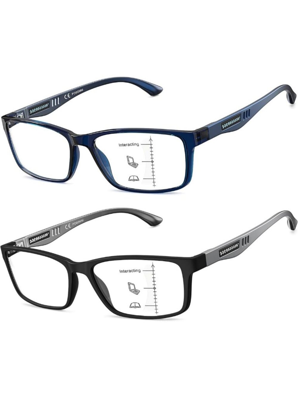 Lightweight Multifocus Reading Glasses for Men, Blue Light Blocking, 2-Pack